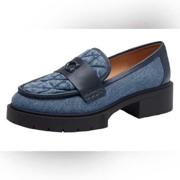 Coach Women's Leah Loafer Indigo Denim Blue Signature Logo Size 7 US 1.5” Heel - Picture 1 of 14